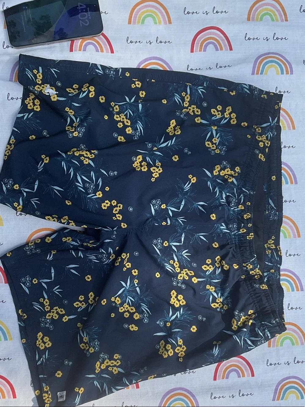Kids Navy Floral Swim Shorts with Yellow Accents